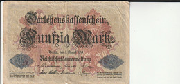 Billet De Banque Usagé. Empire Allemand. 50 Marks. 1914. Etat Très Moyen. Taches. Plié. Petites Déchirures. - 50 Mark