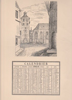 Vieux Papiers - Calendrier 1954 + Illustrations  C Sauer Recto Et Verso  Strasbourg ?  Tour Porte église VOIR ETAT - Formato Grande : 1941-60