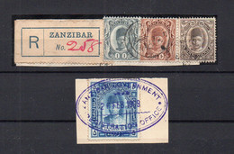 !!! ZANZIBAR, PETIT LOT DE TIMBRES OBLITERES SUR FRAGMENT - Zanzibar (...-1963)