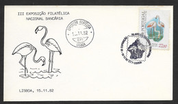 Portugal Cachet Commémoratif Flamant Oiseau Expo Philatelique Bancaire 1982 Flamingo Bird Philatelic Expo Event Postmark - Flamants