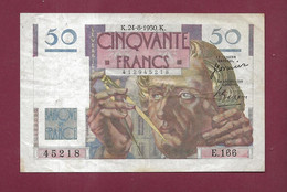 240223 - BILLET FRANCE - 50 Francs BANQUE DE FRANCE Le Verrier Neptune E166 - 24-8-1950 K N°45218 - 50 F 1946-1951 ''Le Verrier''