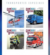 Guinea Bissau 2014, Special Transport, Ambulances, Helicopter, Police, Fire Engines, 4val In BF IMPERFORATED - Sapeurs-Pompiers