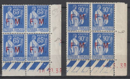 1938/39 - PAIX FM - BLOCS De 4 COIN DATE ! YVERT N°8/9 ** MNH - COTE = 13 EUR. - - 1930-1939