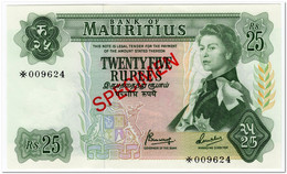 MAURITIUS,25 RUPEES,1967,P.32,SPECIMEN,UNC - Mauricio