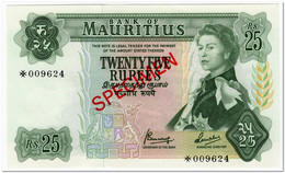 MAURITIUS,25 RUPEES,1967,P.32,SPECIMEN,UNC - Mauritius