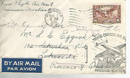 57746) Canada First Flight Trans Canada Vancouver Montreal  1939 Postmark Cancel Slogan - First Flight Covers