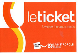 TICKET BILLET METRO AUTOBUS TRAMWAY MARSEILLE RTM TICKET 2 VOYAGES - Europa