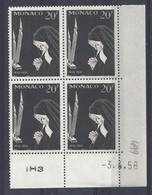 MONACO - N° 499 - APPARITIONS De LOURDES - Bloc De  COIN DATE - NEUF SANS CHARNIERE - 3/4/58 - Nuevos