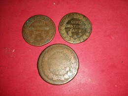 LOT DE 3 MONNAIES ANCIENNES 5 CENTIMES AN 8 W AN 5/6 ? UN DECIME AN 9 ? Non Nettoyé - 1792-1804 Prima Repubblica