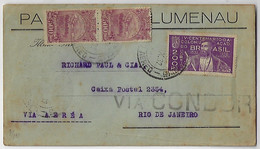 Brazil 1932 Paul Co Cover Blumenau - Rio De Janeiro Cancel Syndicate Condor + Agent Stamp Martim Afonso Souza + Airmail - Poste Aérienne (Compagnies Privées)