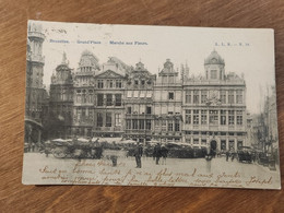 A1041 BRUXELLES - GRANDE GRAND' PLACE ET MARCHÉ AUX FLEURS ANIMEE CIRCULEE 1905 - Panoramische Zichten, Meerdere Zichten