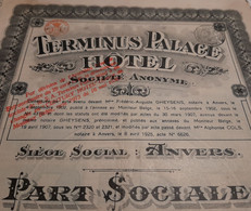 Terminus Palace Hôtel S.A. - Part Sociale Au Porteur - Antwerpen - Anvers Avril 1925. - Turismo