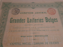 Comptoir Centrale Des Grandes Laiteries Belges S.A. - Titre De 10 Actions De Jouissance Au Porteur - Bruxelles 1899. - Agricoltura