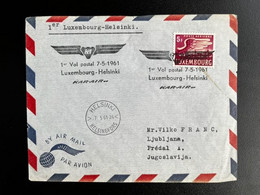 LUXEMBURG 1961 AIR MAIL LETTER FIRST FLIGHT LUXEMBURG TO HELSINKI 07-05-1961 LUXEMBOURG - Storia Postale