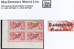 Ireland 1927-28 Wide Date Saorstat 3-line Ovpt In Black 5s Var "Flat Accent" Of Row9/2 In Corner Block Of 4 Mint - Neufs