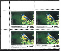 #75228 ARGENTINA 2023 NATIONAL PARC TIERRA FUEGO FIRELAND BIRD BLOC X4 NEW HIGH VALUE 1020 PESOS - Ongebruikt