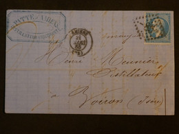 BO15 FRANCE LETTRE 1865 AMIENS A BOIRON     + N°22 + +AFFRANCH. INTERESSANT++ - 1862 Napoléon III.