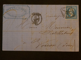BO15 FRANCE LETTRE 1865 AMIENS A BOIRON     + N°22 + +AFFRANCH. INTERESSANT++ - 1862 Napoleon III