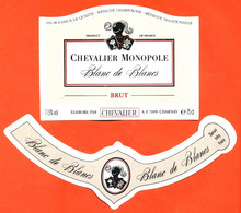 Etiquette + Collerette De Vin Mousseux Blanc De Blancs Brut Monopole Chevalier à Charnay - 75 Cl - Witte Wijn