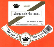 Etiquette + Collerette De Vin Mousseux Demi-sec Marquis De Florimont à Tournan En Brie - 75 Cl - Witte Wijn