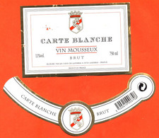 Etiquette + Collerette De Vin Mousseux Brut Carte Blanche à Landiras - 75 Cl - Witte Wijn