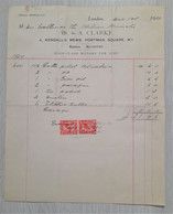 UK: Invoice Document, 1929, 2 Revenue Tax Stamps, King George V, KGV, Motor Rent Company (damaged: Folds, See Scan) - Steuermarken