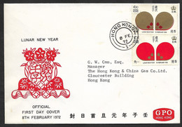 Hong Kong China Chine FDC Lunar New Year Rat 1972 - FDC