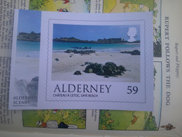 Postcard, Alderney, Château à L'Etoc, Saye Beach, Plage De Saye - Alderney