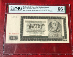 Bohemia & Moravia 1000 Korun 1942 P15a Graded 66 EPQ Gem Uncirculated By PMG - Cecoslovacchia