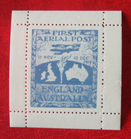 First Aerial Post England-Australia Reprint (Mi Block 1 Yv 1) 1919 Ongebruikt / MH / * AUSTRALIE AUSTRALIA AUSTRALIEN - Blocks & Sheetlets
