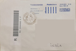 ITALY 2023 REGISTERED Air Mail COVER Postally Travelled MILANO To INDIA - FRANKED With METER / MACHINE FRANKING - 2021-...: Gebraucht