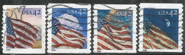 USA 2008 Flag 24/7 Nat.Flag At Dusk Night Dawn & Midday C.42 Coil Water Activated -  Cpl 4v Set - Used - SC.#4228/31 - Rollen