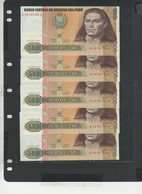 Baisse De Prix PEROU - SUITE De 5 Billets 500 Intis 1987 NEUF/UNC Pick-134b N° 739 à 743 - Pérou