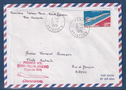 France - Premier Vol - YT PA N° 49 - Paris - Rio De Janeiro - Par Concorde - Poste Aérienne - 1976 - First Flight Covers