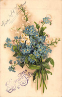 Fantaisie - Fleurs - Illustration - Muguets Et Fleurs Bleues - Vive St Jacques - Carte Postale Ancienne - Blumen