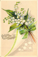 Fantaisie - Fleurs - Illustration - Muguets - Velikkige Verjaardag - Vases Carte Postale Ancienne - Fleurs