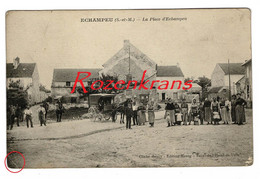 ECHAMPEU La Place De'Echampeu Seine Et Marne Attelage CPA France Frankrijk Carte Postale Animee Old Postcard - Autres & Non Classés