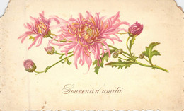 Fantaisie - Fleurs - Illustration - Fleurs Roses - Carte Dentelée - Souvenir D'amitié - Vases Carte Postale Ancienne - Fleurs