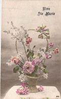 Fantaisie - Fleurs - Illustration - Roses Et œillets Multicolores Dans Un Panier En Osier - Carte Postale Ancienne - Flowers