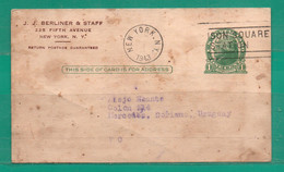 83 Estados Unidos1943 Entero Postal-1cts. Verde Impreso Circ.a Mercedes-URUGUAY-Ver Descrip-SEE DESCRIPTION TT: Seguros - 1941-60