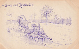 AK Gruss Aus Russland - Familie Auf Pferdeschlitten - Künstlerkarte - Ca. 1915  (63325) - Europa