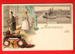 FKJ-28  RARE Litho Souvenir De Genève. Armoiries Avec Montres De Luxe. Cacao SUCHARD  Dos Simple, NC - Genève