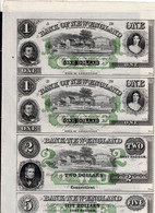 NQC East Haddam, CT - Bank Of New England 18__ $1-$1-$2-$5 Uncut Sheet - VF!! - Valuta Della Confederazione (1861-1864)