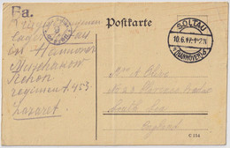 ALLEMAGNE / DEUTSCHLAND - 1917 Postkarte Eines Englischer Kriegsgefangener Aus Lager SOLTAU Nach England - Cartas & Documentos