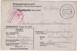 ALLEMAGNE / DEUTSCHLAND - 1941 - Kriegsgefangenen Postkarte Aus STALAG XIIIA (Sulzbach) Nach Frankreich - Cartas & Documentos
