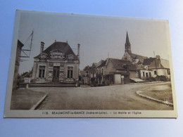 BEAUMONT LA RONCE, INDRE ET LOIRE, LA MAIRIE ET L'EGLISE, CPA - Beaumont-la-Ronce