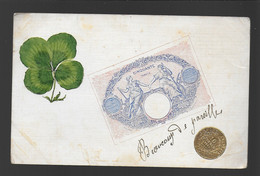 Carte Représentant Un Billet De Cinquante Francs Et Une Pièce De 10 Francs Or 1868 édit. M.F. - Münzen (Abb.)