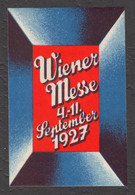 Wiener MESSE Austria Wien Vienna Autumn September Exhibition Fair CINDERELLA LABEL VIGNETTE 1928 - Autres & Non Classés