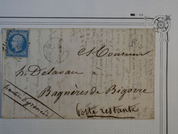 AX18  FRANCE BELLE LETTRE 1859 BAGNERES DE BIGORRE  POSTE RESTANTE  ++N° 14 +AFFR. INTERESSANT + - 1853-1860 Napoléon III.