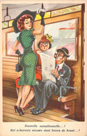 HUMOUR - Nouvelle Sensation - Femme Se Tient Dans Un Bus - Illustration Non Signée - Carte Postale Ancienne - Humor